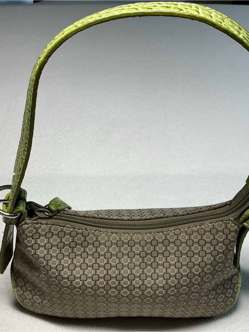 Nine West Vintage Y2K Mini Shoulder Bag Green Croc Embossed Trim Geometric Tan - Picture 8 of 10